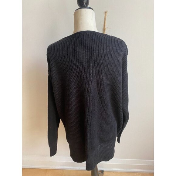 Rdi BNWT women vneck ribbed black sweater Medium - Picture 2 of 5
